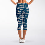 White Shark Pattern Print Women's Capri Leggings