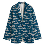 White Shark Pattern Print Women's Cotton Blazer
