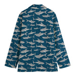 White Shark Pattern Print Women's Cotton Blazer