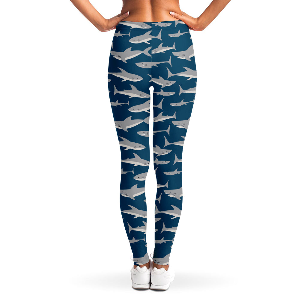 White Shark Pattern Print Women's Leggings