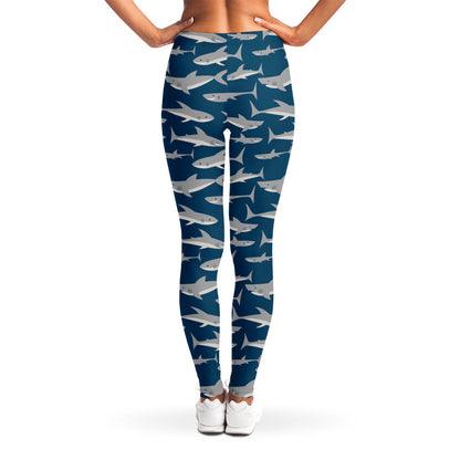 White Shark Pattern Print Women's Leggings