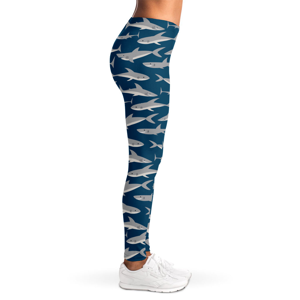 White Shark Pattern Print Women's Leggings