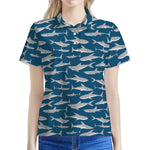 White Shark Pattern Print Women's Polo Shirt