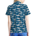 White Shark Pattern Print Women's Polo Shirt