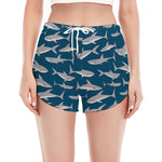 White Shark Pattern Print Women's Split Running Shorts