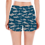 White Shark Pattern Print Women's Split Running Shorts