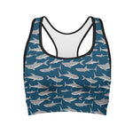 White Shark Pattern Print Women's Sports Bra