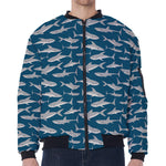 White Shark Pattern Print Zip Sleeve Bomber Jacket