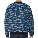 White Shark Pattern Print Zip Sleeve Bomber Jacket