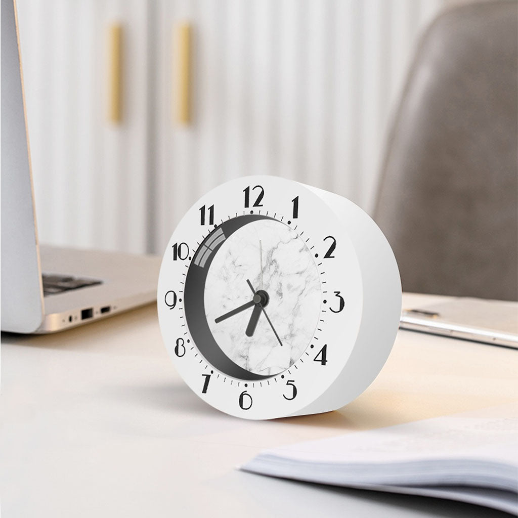 White Smoke Marble Print Alarm Clock