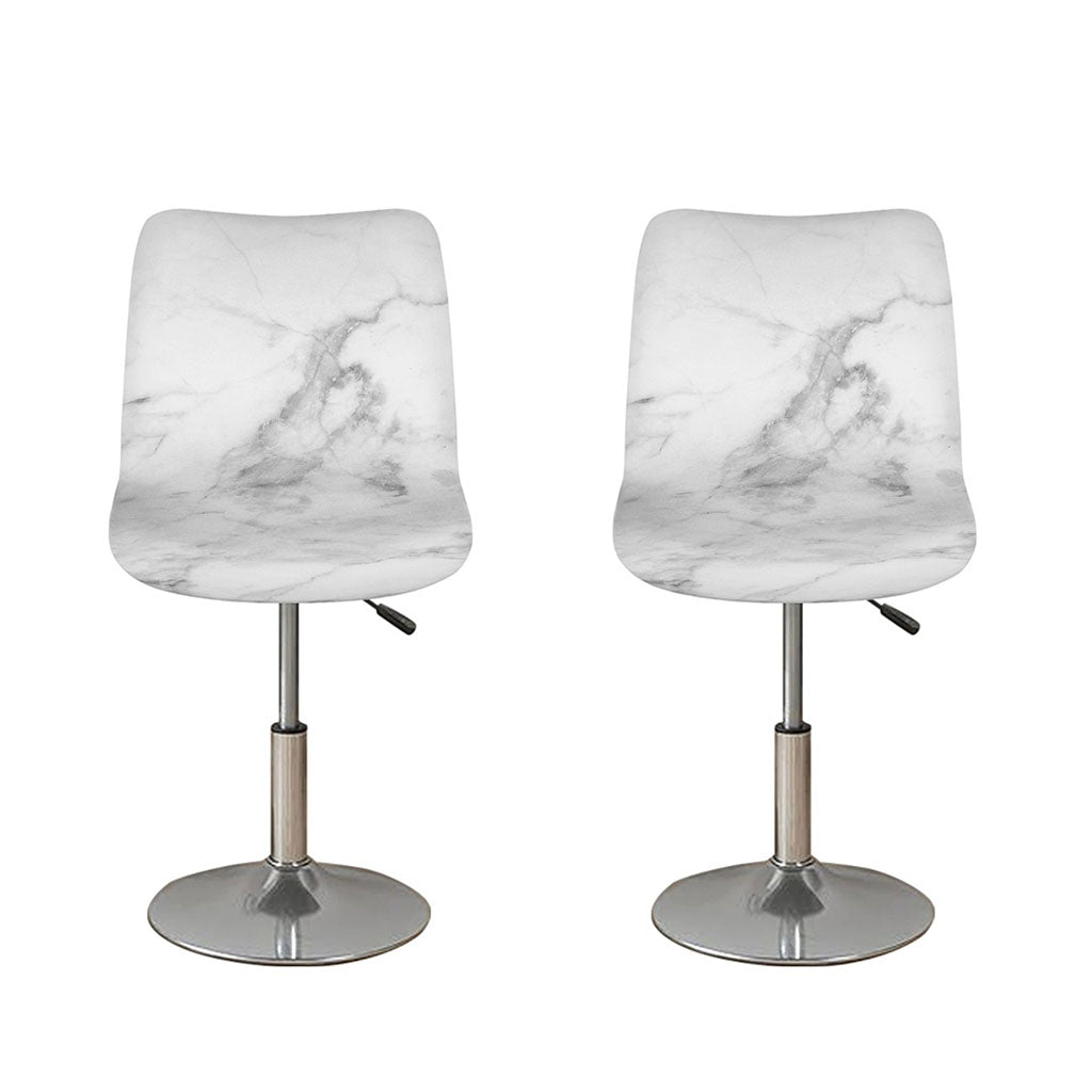 White Smoke Marble Print Bar Stool Covers