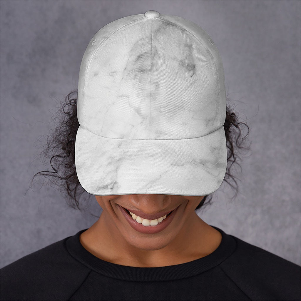 White Smoke Marble Print Baseball Cap