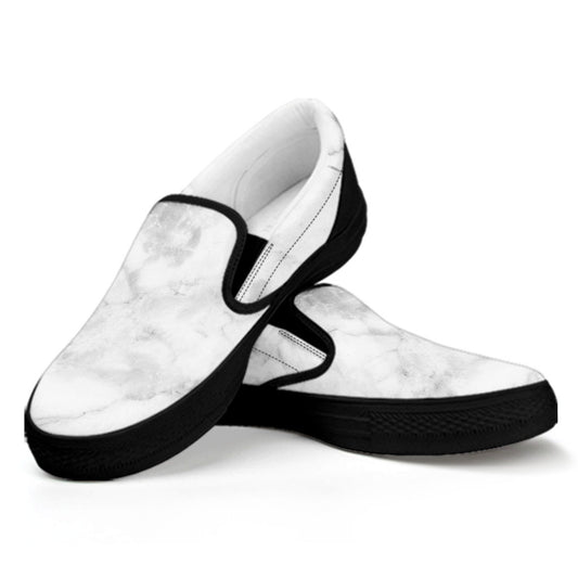 White Smoke Marble Print Black Slip On Sneakers
