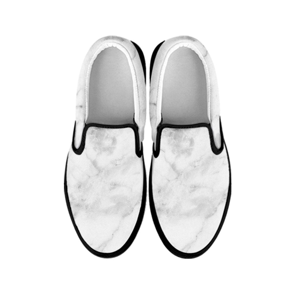 White Smoke Marble Print Black Slip On Sneakers