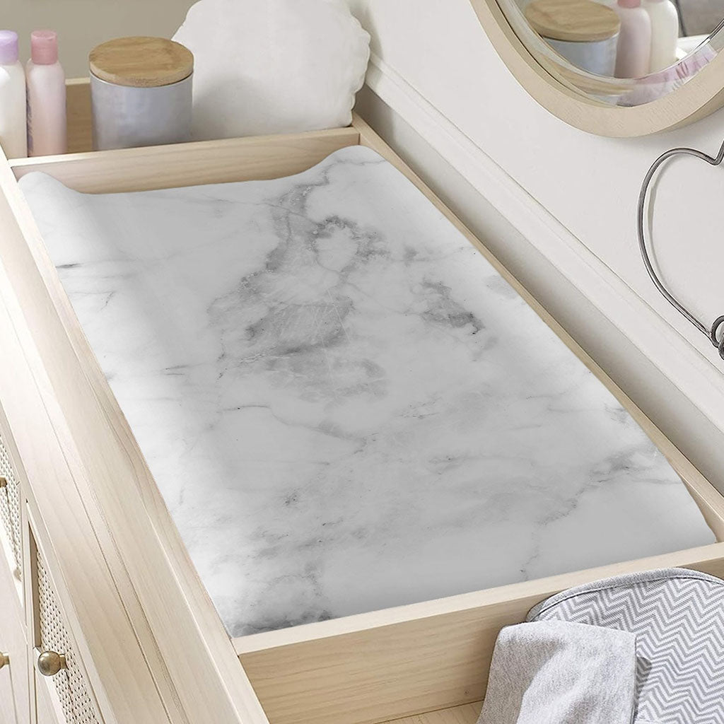 White Smoke Marble Print Changing Pad Cover