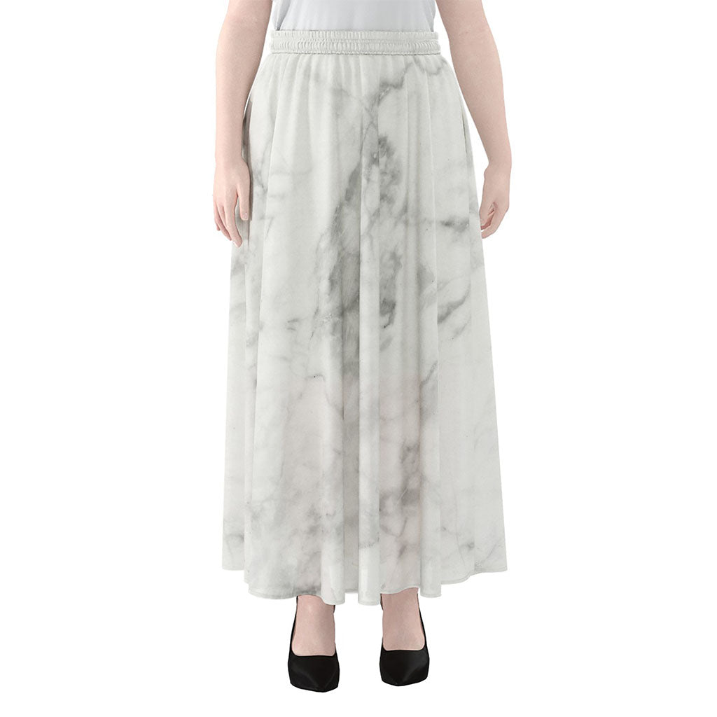 White Smoke Marble Print Chiffon Maxi Skirt