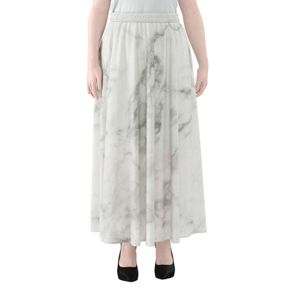 White Smoke Marble Print Chiffon Maxi Skirt