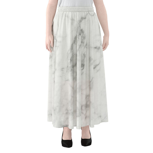White Smoke Marble Print Chiffon Maxi Skirt