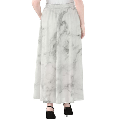White Smoke Marble Print Chiffon Maxi Skirt