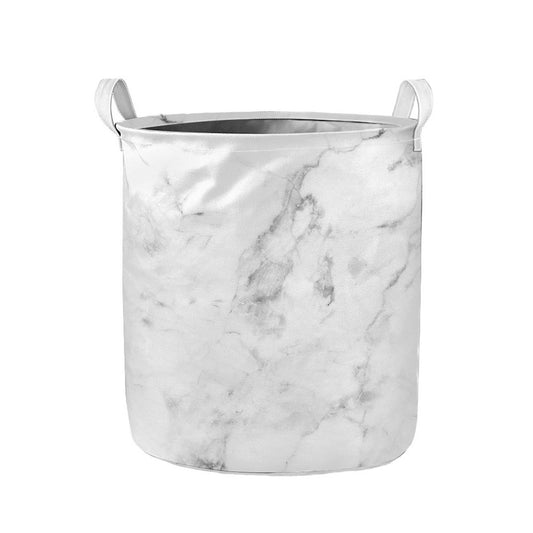 White Smoke Marble Print Collapsible Laundry Basket