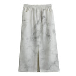White Smoke Marble Print Cotton Front Slit Maxi Skirt