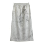 White Smoke Marble Print Cotton Front Slit Maxi Skirt