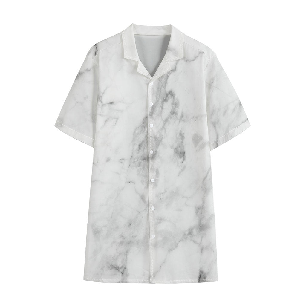 White Smoke Marble Print Cotton Hawaiian Shirt
