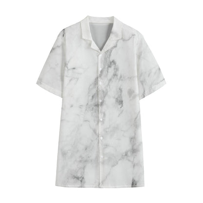 White Smoke Marble Print Cotton Hawaiian Shirt