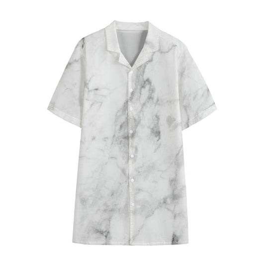 White Smoke Marble Print Cotton Hawaiian Shirt