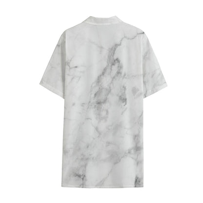 White Smoke Marble Print Cotton Hawaiian Shirt