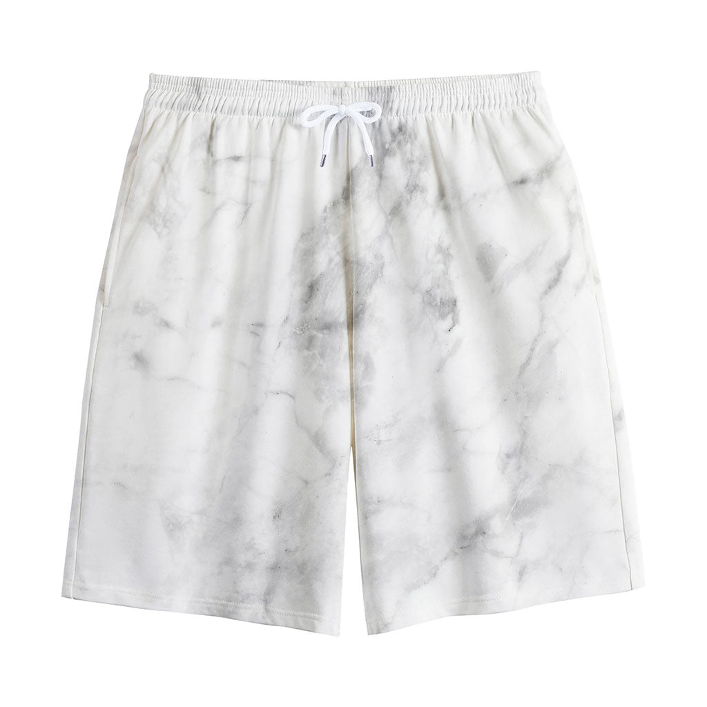 White Smoke Marble Print Cotton Shorts