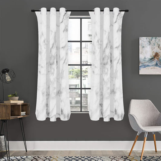 White Smoke Marble Print Curtain