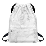White Smoke Marble Print Drawstring Backpack