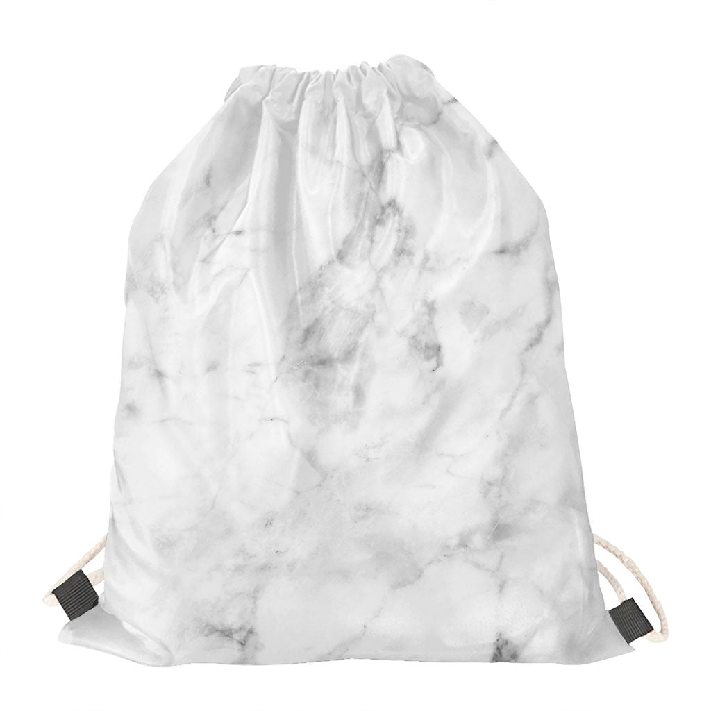 White Smoke Marble Print Drawstring Bag