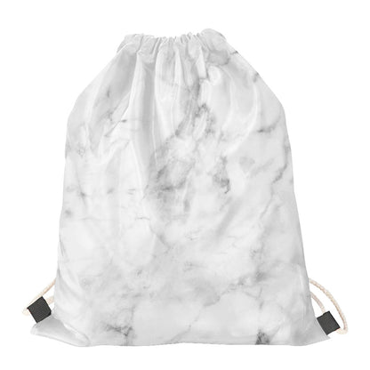 White Smoke Marble Print Drawstring Bag