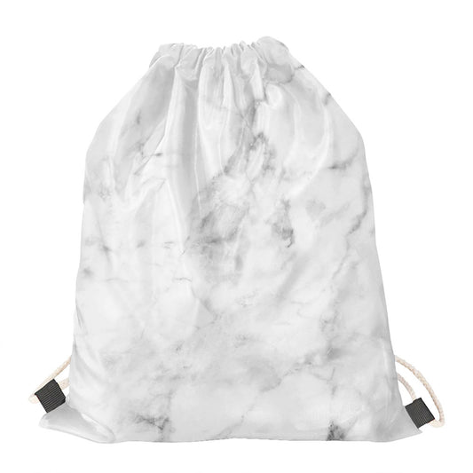 White Smoke Marble Print Drawstring Bag