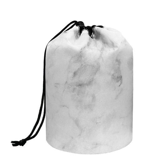 White Smoke Marble Print Drawstring Makeup Bag
