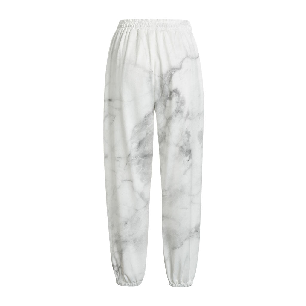White Smoke Marble Print Fleece Lined Knit Pants