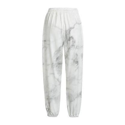 White Smoke Marble Print Fleece Lined Knit Pants