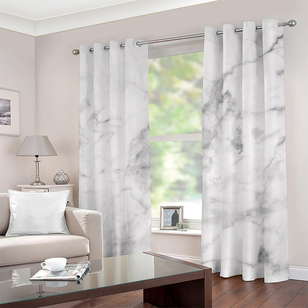 White Smoke Marble Print Grommet Curtains