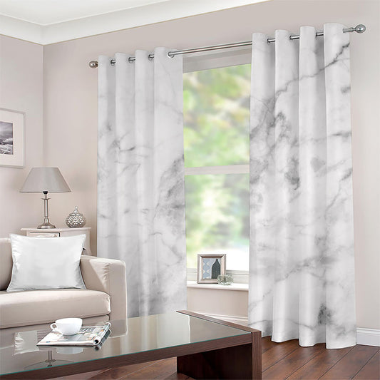 White Smoke Marble Print Grommet Curtains