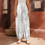 White Smoke Marble Print Harem Pants