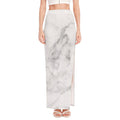 White Smoke Marble Print High Slit Maxi Skirt