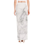 White Smoke Marble Print High Slit Maxi Skirt