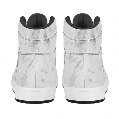 White Smoke Marble Print High Top Leather Sneakers