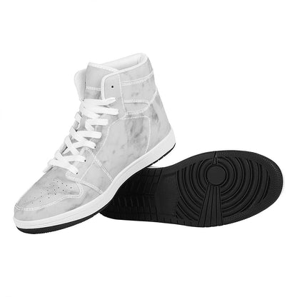 White Smoke Marble Print High Top Leather Sneakers
