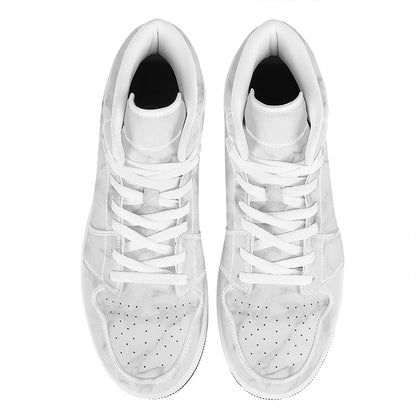 White Smoke Marble Print High Top Leather Sneakers