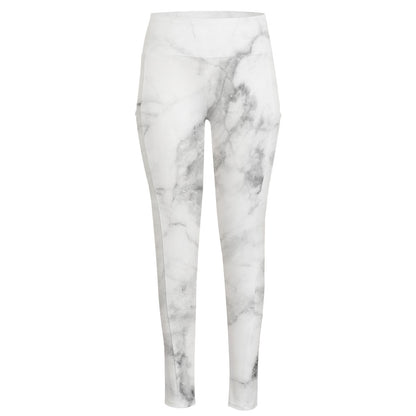 White Smoke Marble Print High-Waisted Pocket Leggings