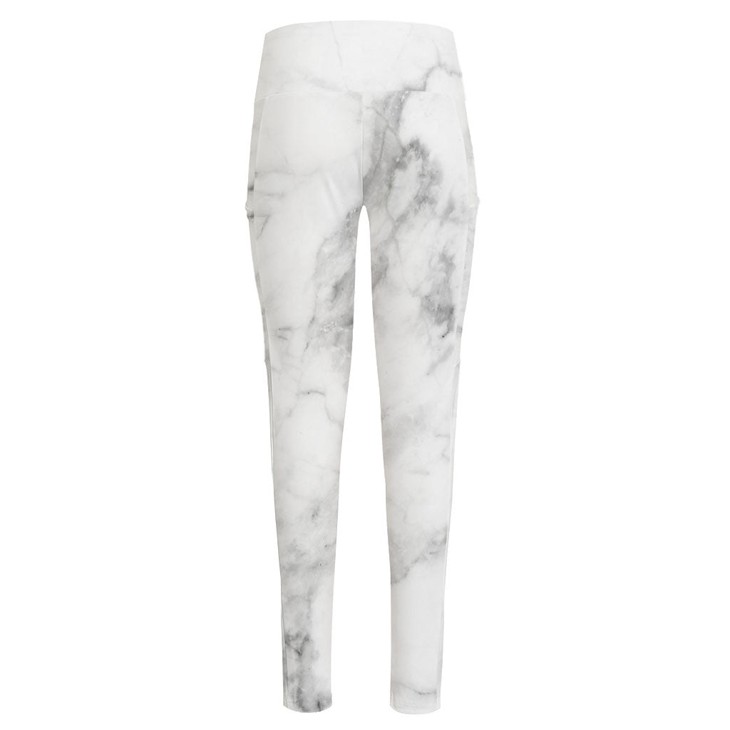 White Smoke Marble Print High-Waisted Pocket Leggings