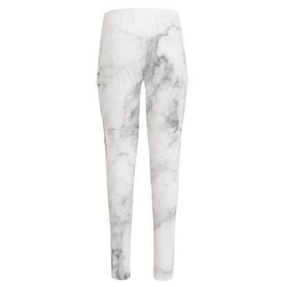 White Smoke Marble Print High-Waisted Pocket Leggings